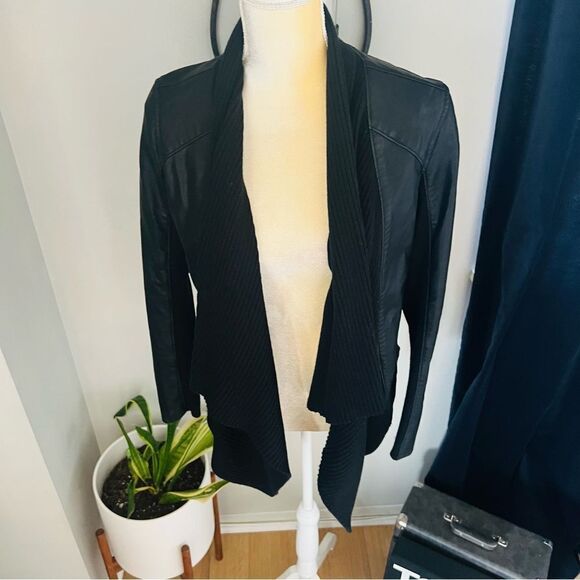 Blank NYC Drape Front Open Waterfall Faux Leather Wrap Moto Jacket, Black, Small - Picture 4 of 14
